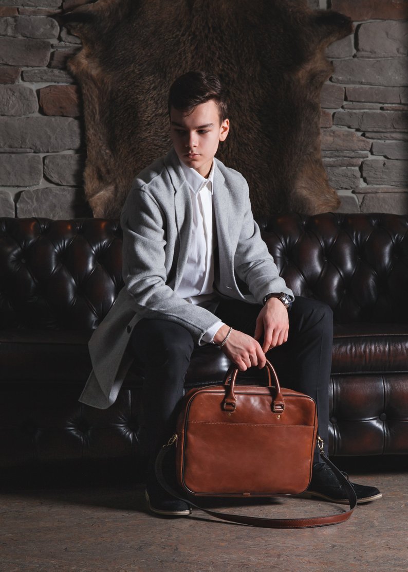 Leather briefcase with trolley strap | Leather Skivers Hides