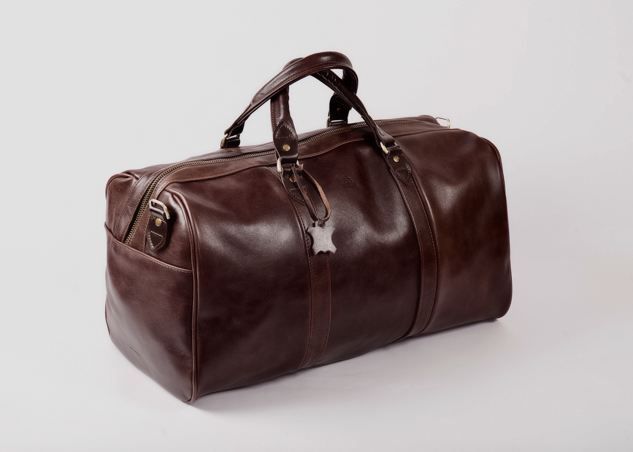 Brown leather large duffle bag | Leather Skivers Hides