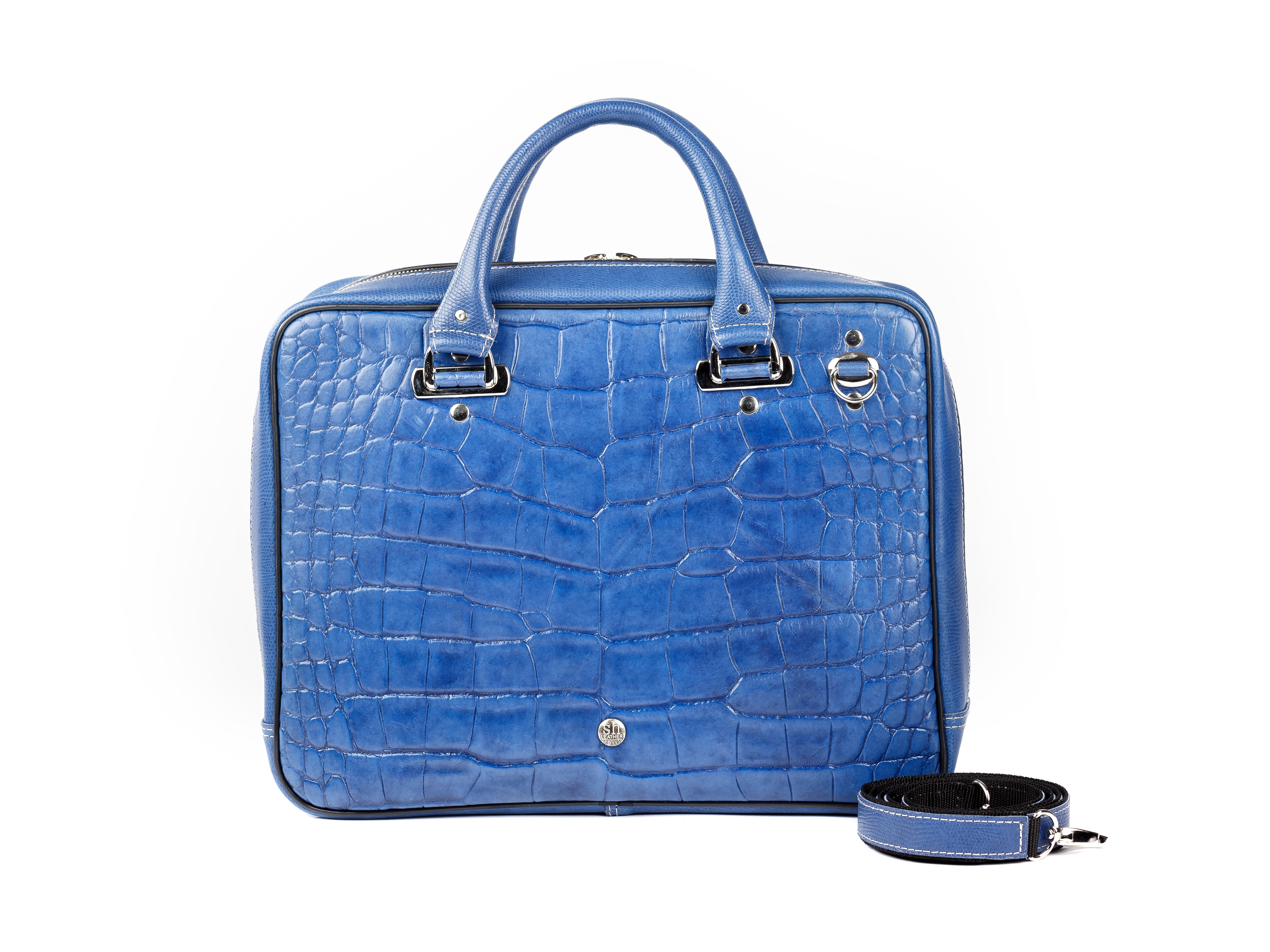 Women’s blue leather office bag | Leather Skivers Hides