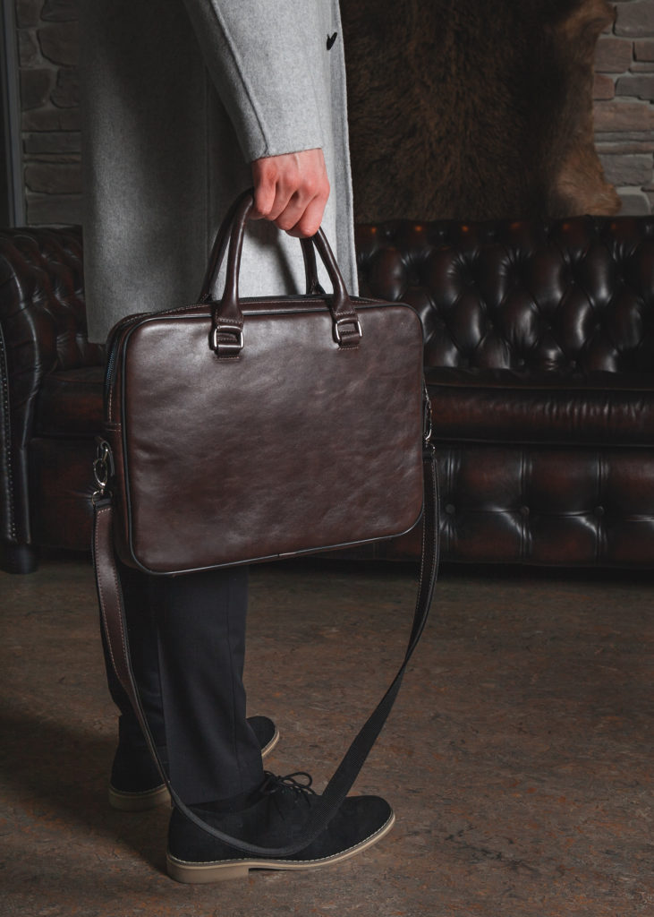 Dark brown small leather briefcase | Leather Skivers Hides