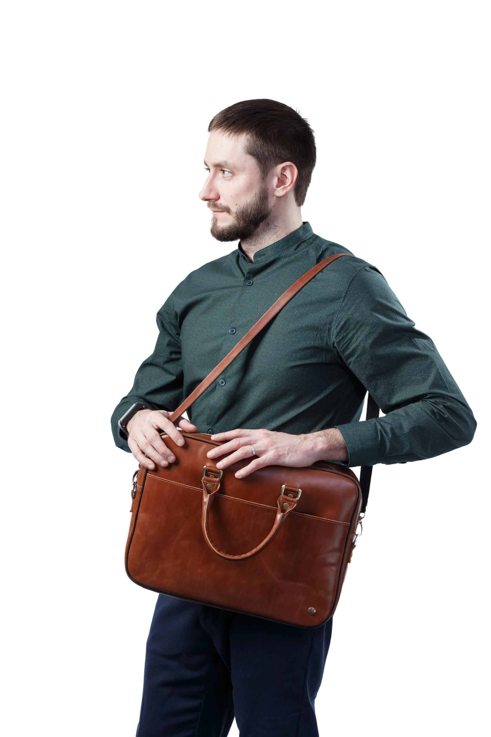 Brown medium leather briefcase | Leather Skivers Hides